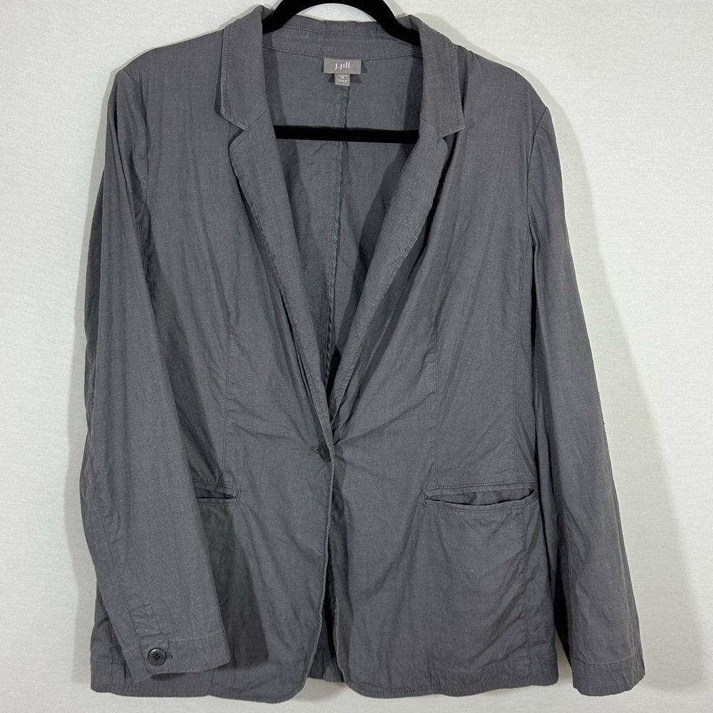 J.jill Linen Blend Single Breasted Gray Blazer Women’s Size Medium